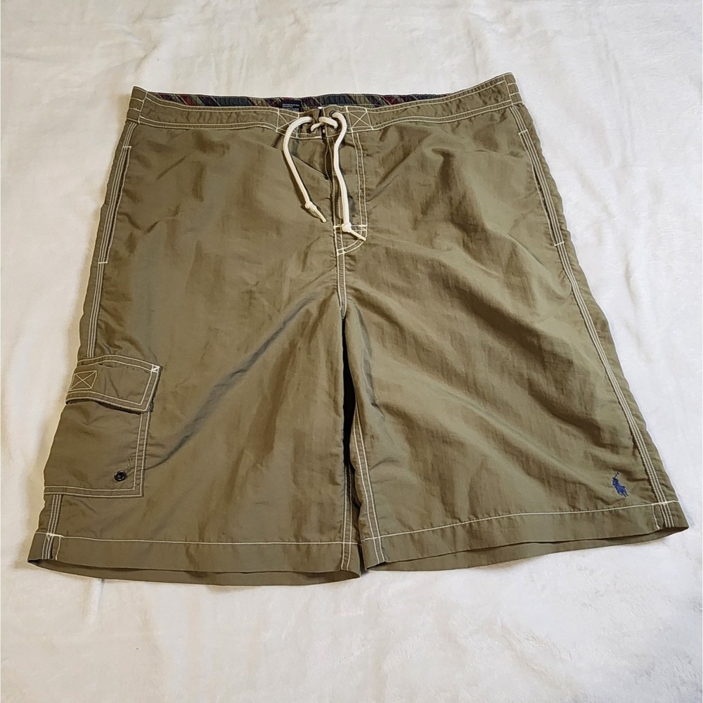 Polo Ralph Lauren Men's Cargo Swim Trunks Board Shorts, Size Large, Khaki
